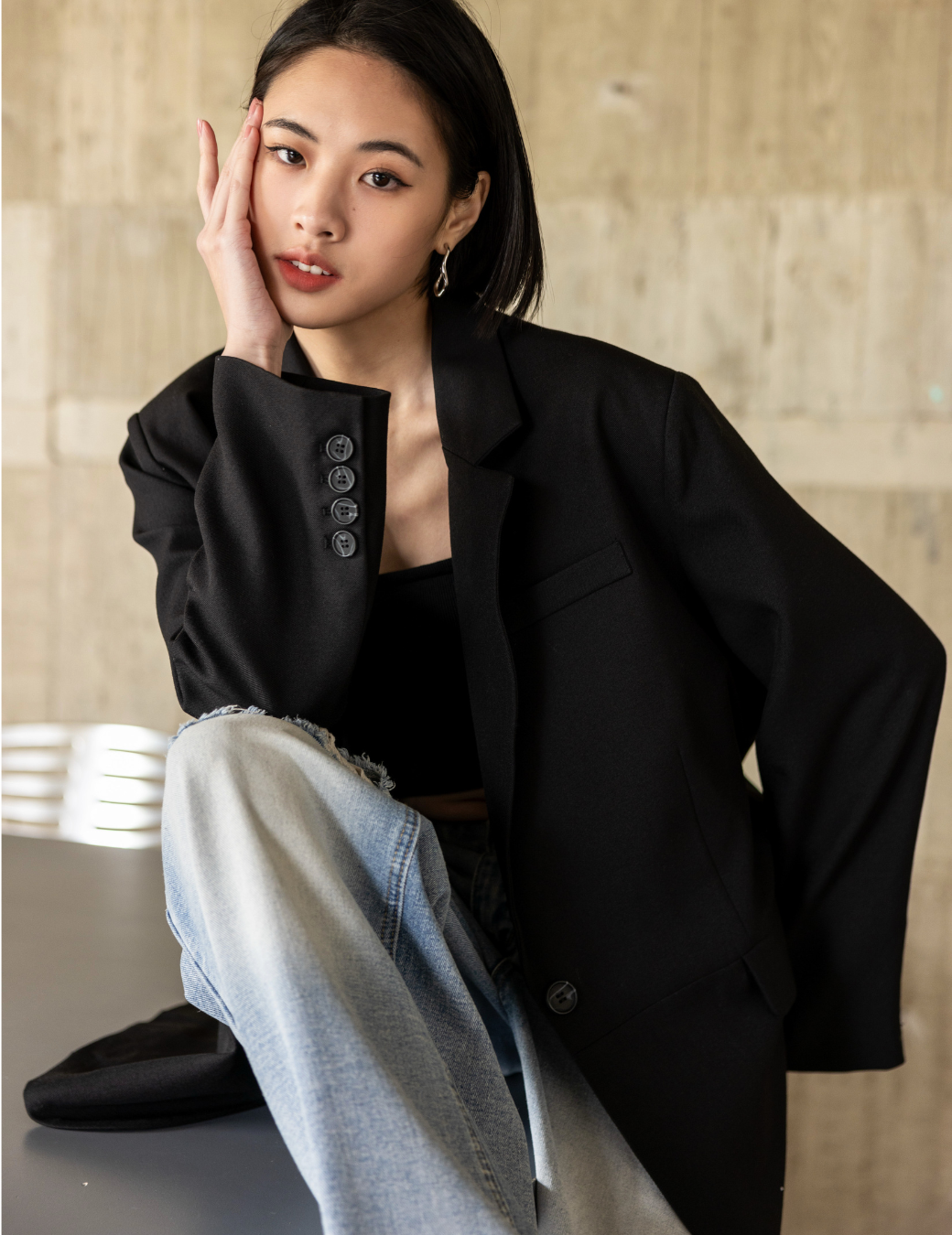 雙開衩設計西裝外套（暗夜黑/2尺寸）