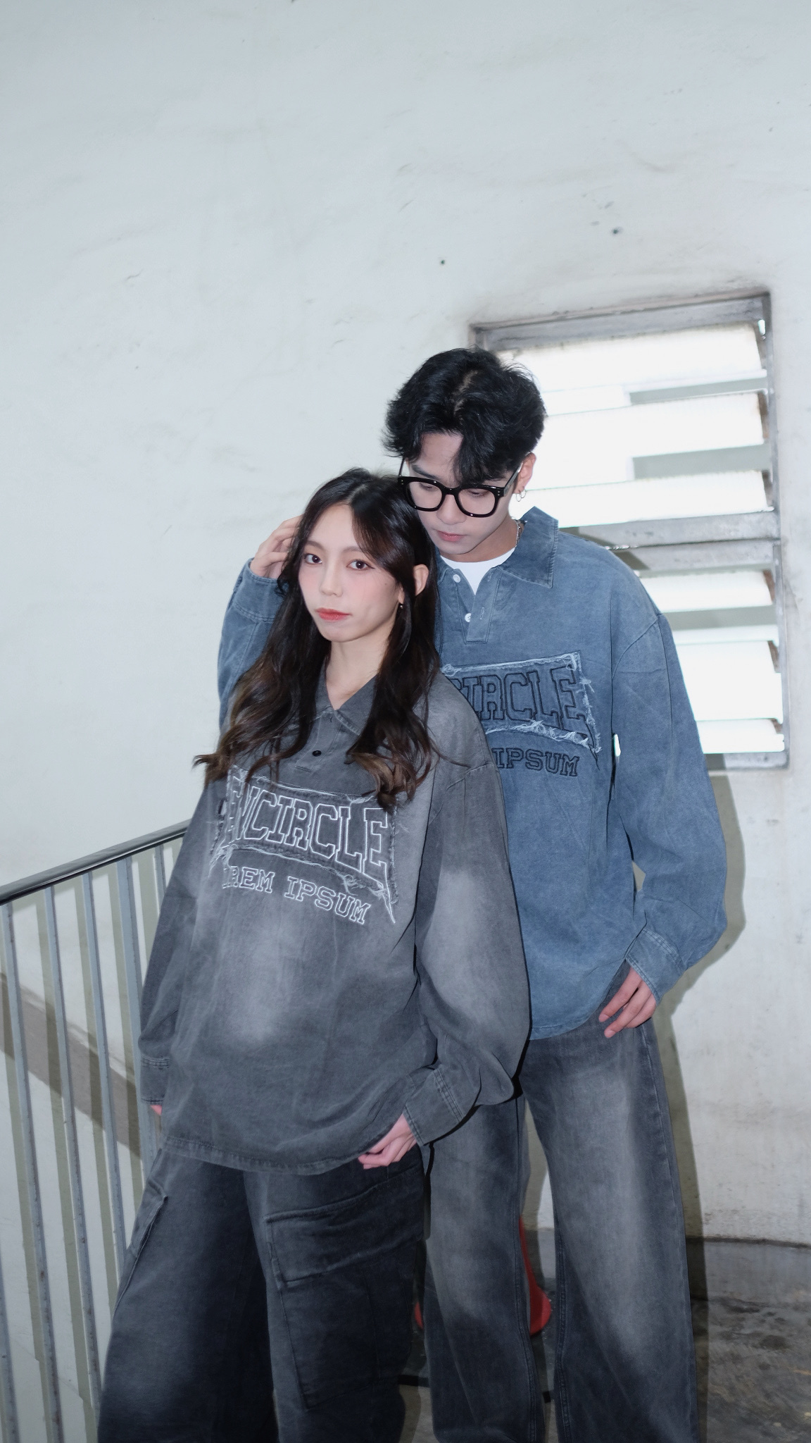 LT005 有領刺繡牛仔長袖