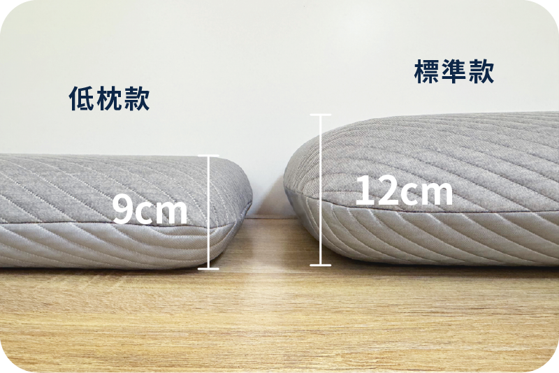 枕頭有兩種高度可以選擇，分別是９公分和１２公分