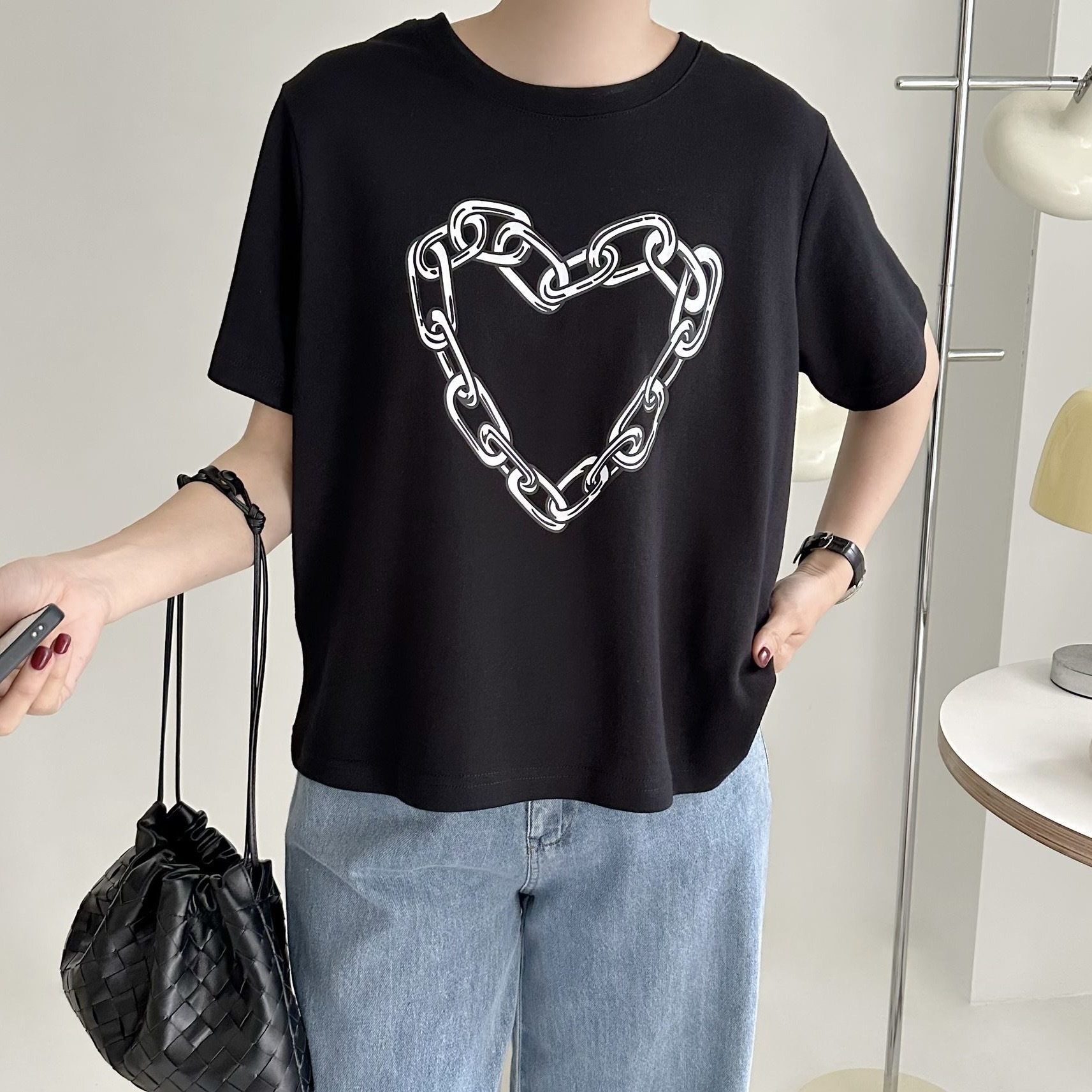 【BONNIE】鎖鏈心心短袖TOP