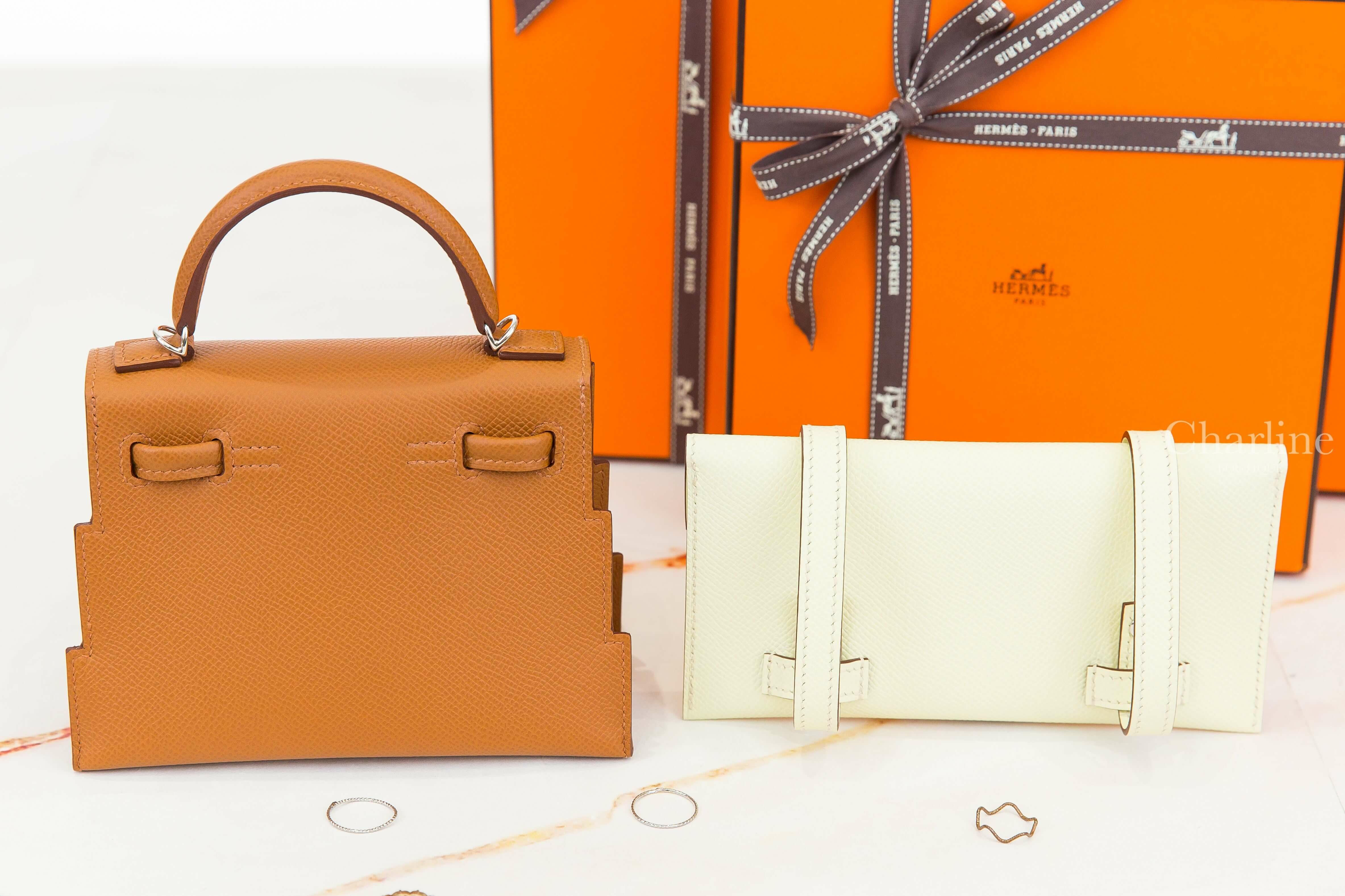 Hermès Kellydole Picto Veau Epsom AP 37 Gold 焦糖色銀釦手提肩背包-Charline Boutique 精品代購