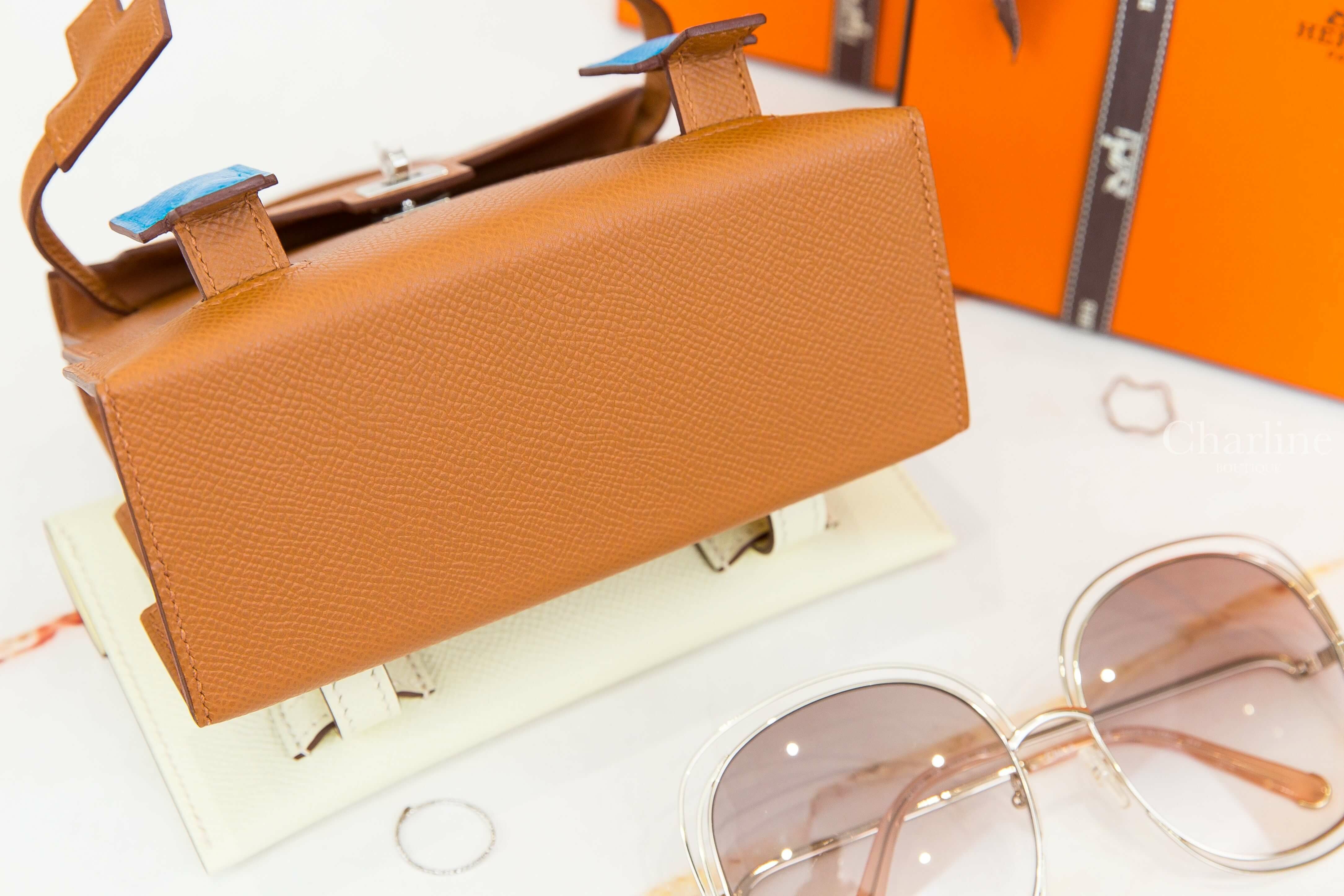 Hermès Kellydole Picto Veau Epsom AP 37 Gold 焦糖色銀釦手提肩背包-Charline Boutique 精品代購