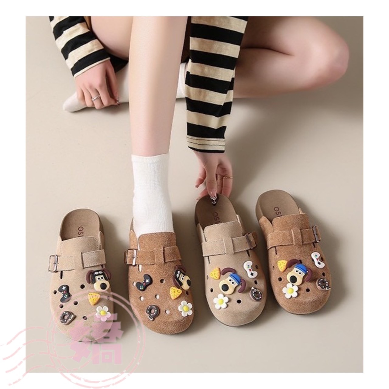 T27026卡通DIY洞洞勃肯包頭半拖(棕'卡)(225'230'235'240'245'250'255'260)