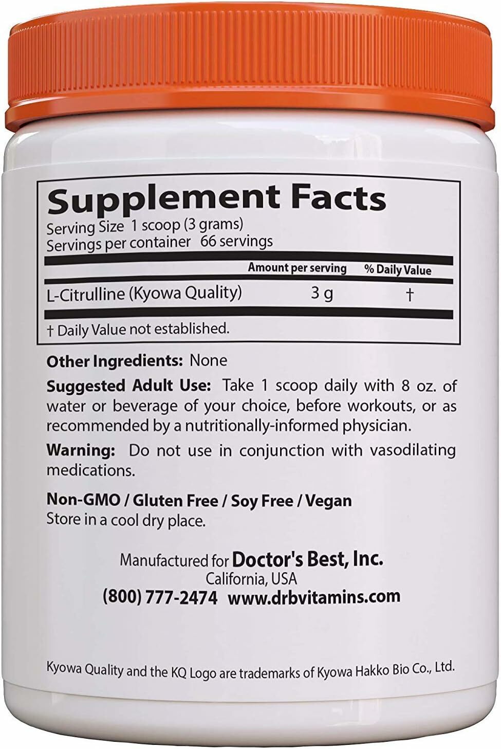 [預購] 日本Kyowa 瓜氨酸粉 200克 Doctor's Best L-Citrulline Powder