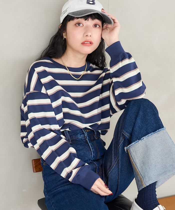 FREAK'S STORE ボーダー ビッグロンT深藍（1120248902540）