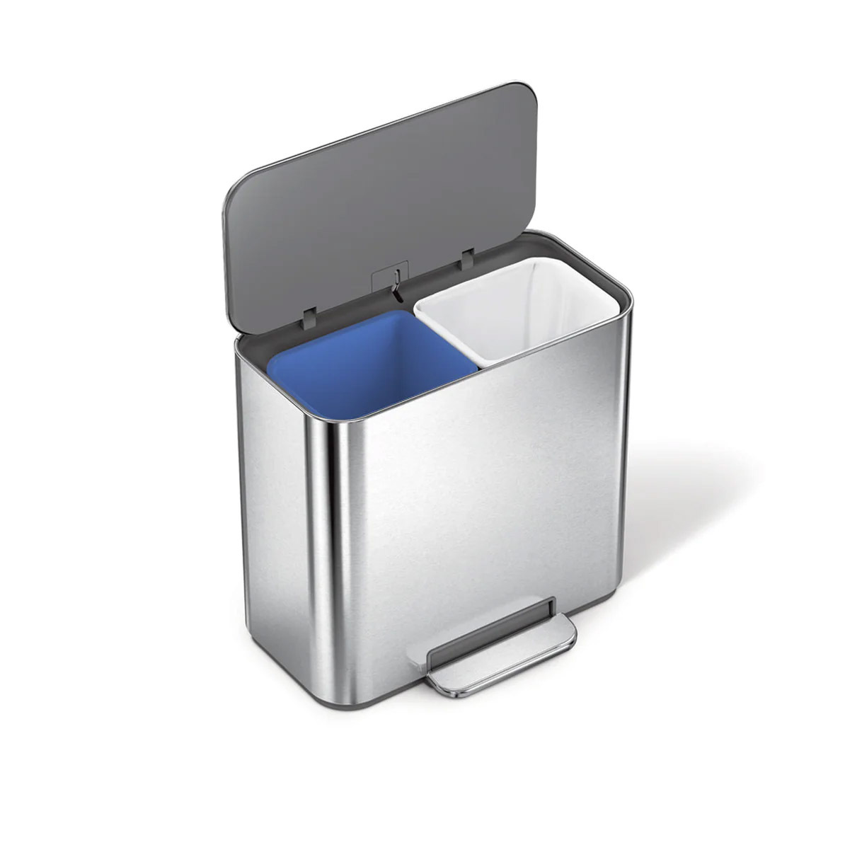 美國品牌SIMPLEHUMAN 15L 雙隔間腳踏垃圾桶 -拉絲銀【香港行貨】-CW2120