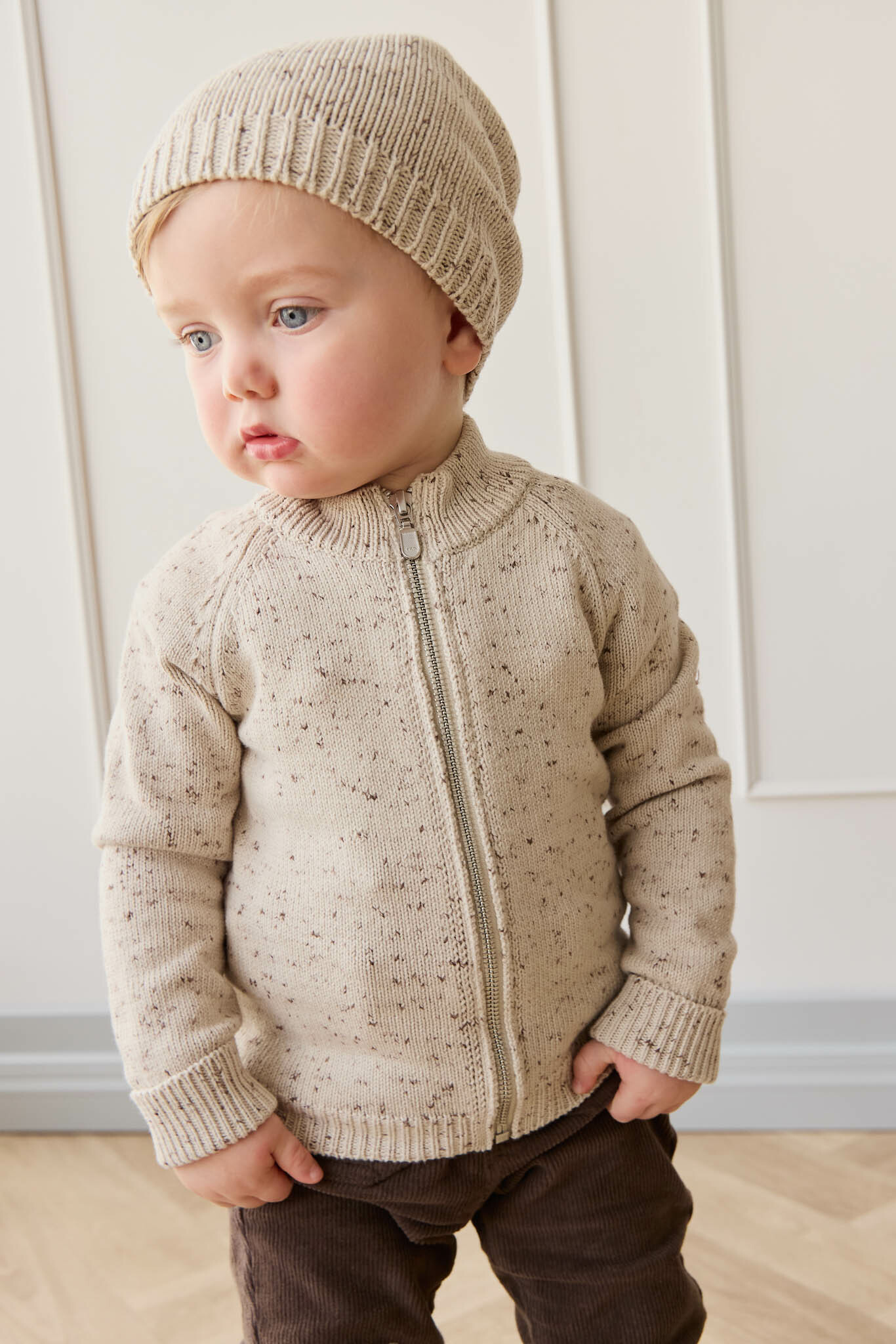 【預購】JAMIE KAY - Dean Knit Zip Jacket（Oatmeal Shitake Dot）