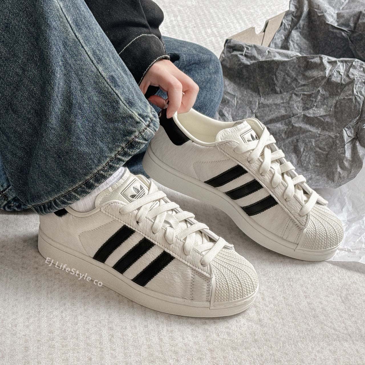 ADIDAS SUPERSTAR 2.0 貝殼頭 愛迪達 三葉草 馬毛 奶油白黑 女鞋 JQ7418 / 調貨