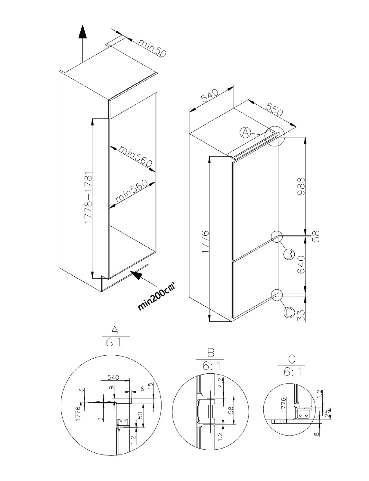 尼斯 Cristal   BS325EW(可改門鉸)‧嵌入式雙門雪櫃‧244L‧香港行貨,原廠1年全機保養‧