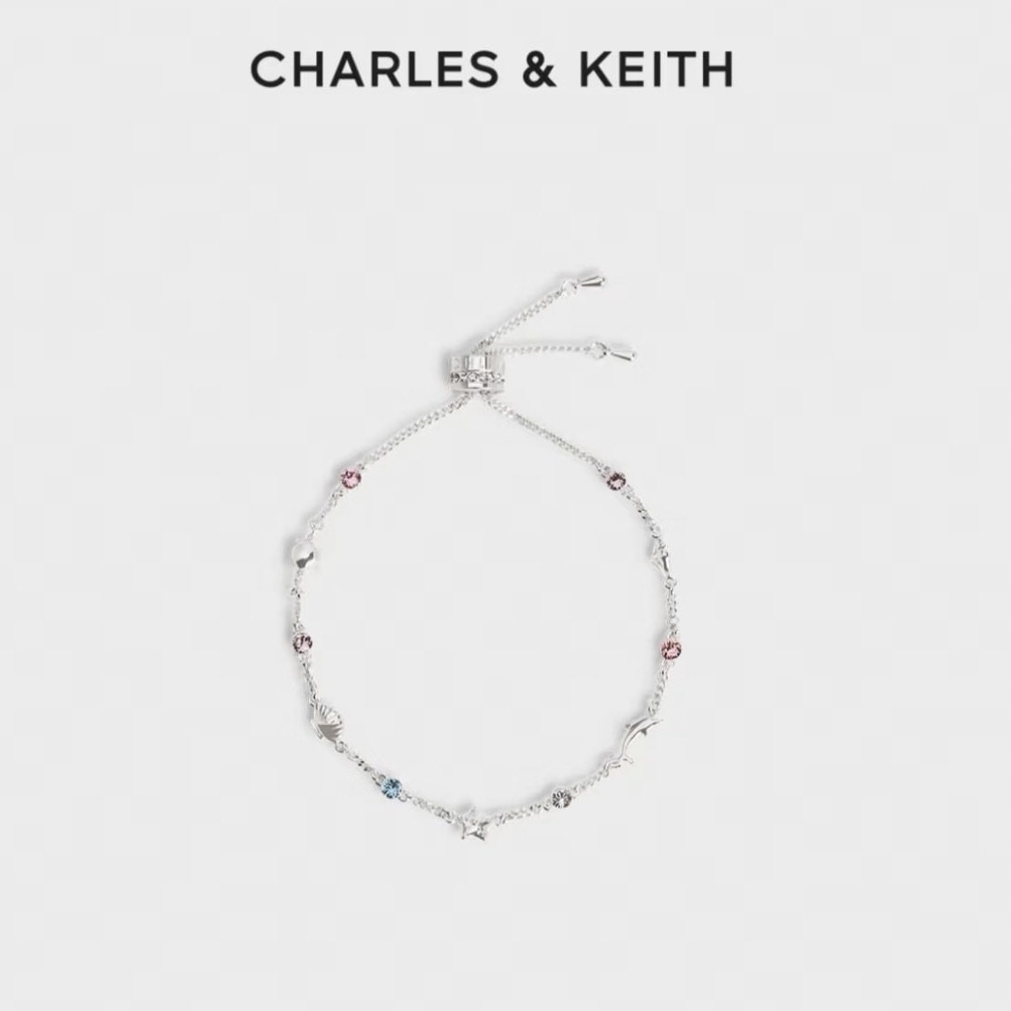 <閃到不行>Charles & Keith 小CK Oceana 施華洛世奇 水晶手鍊 銀色