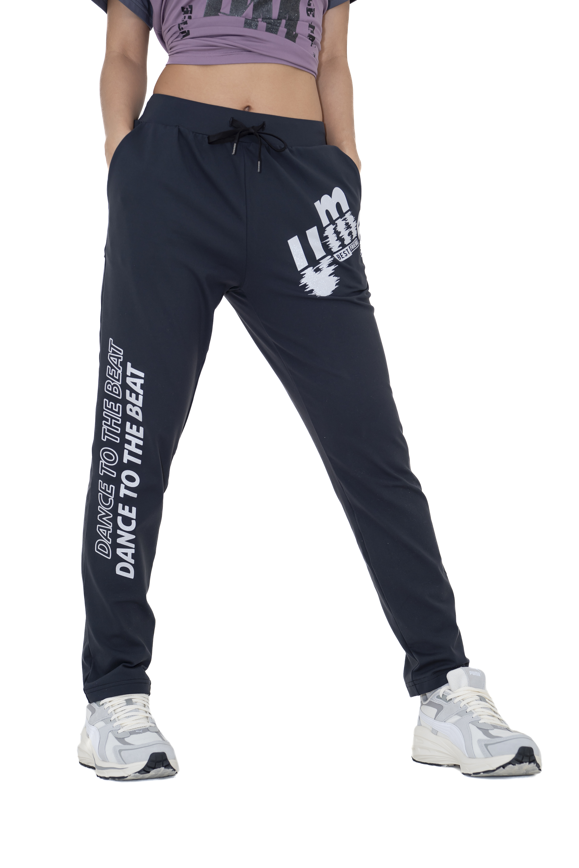 印花哈倫運動長褲 黑 T0028B