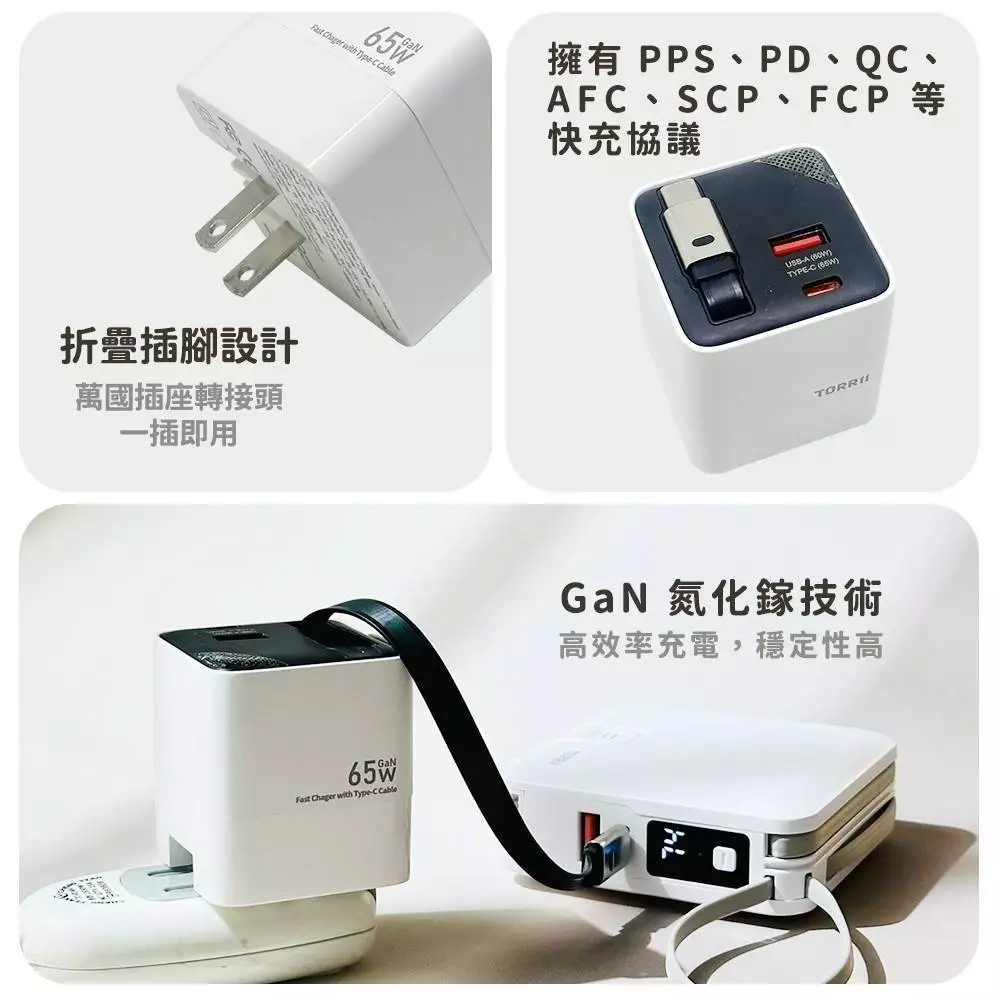 【TORRII】 65W氮化鎵GaN萬國快充 TOCSA-00001 G-W3-2