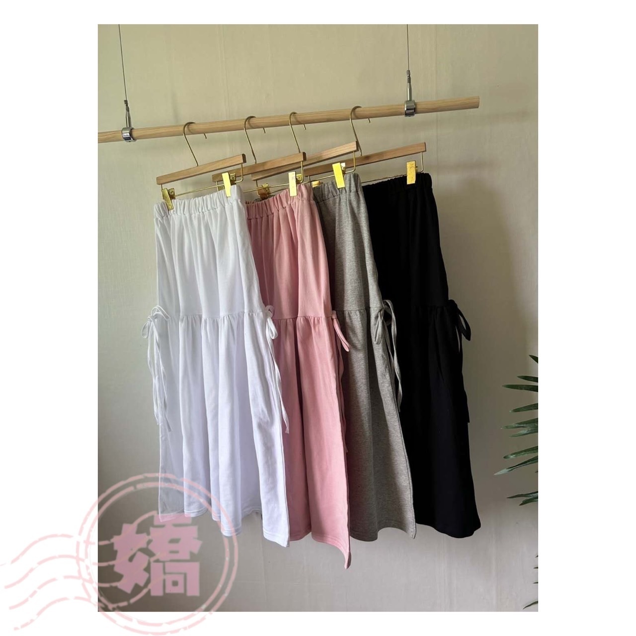 K07013蝴蝶結蛋糕棉質下身裙(黑'灰'粉'白)