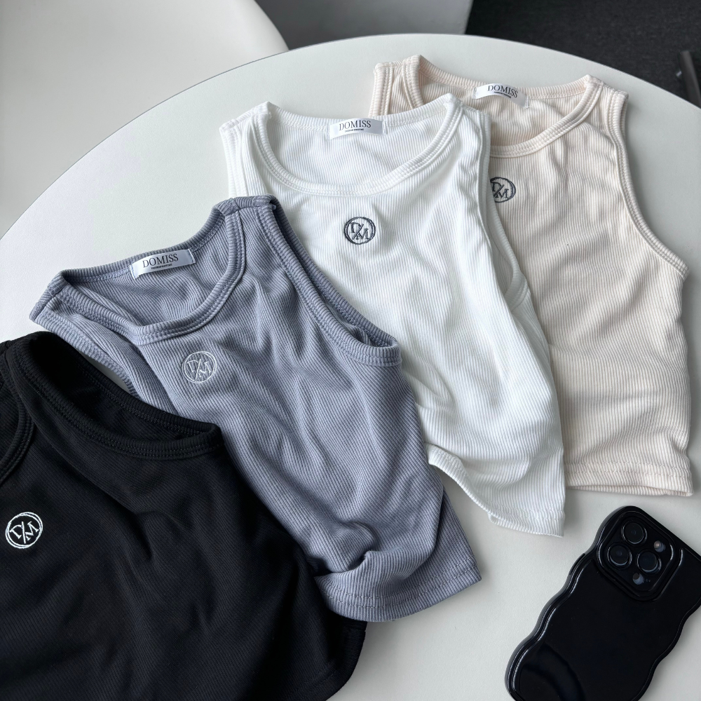 【DOMISS自訂】刺繡螺紋棉坦克背心 logo工字背心 運動背心(現貨)