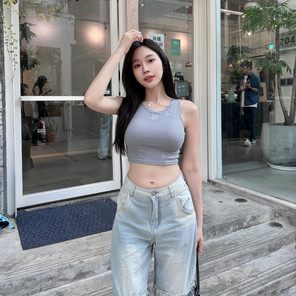 【DOMISS自訂】刺繡螺紋棉坦克背心 logo工字背心 運動背心(現貨)