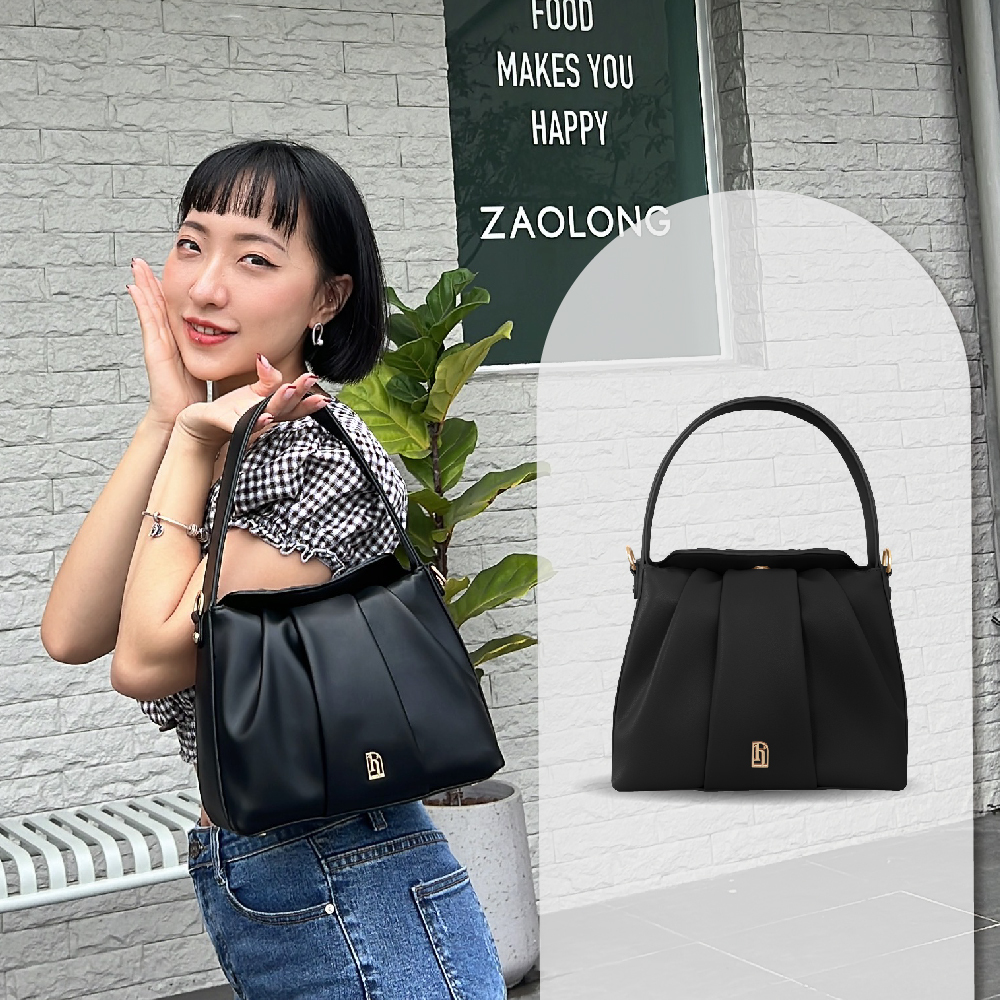 皮革可頌包(小)-黑色