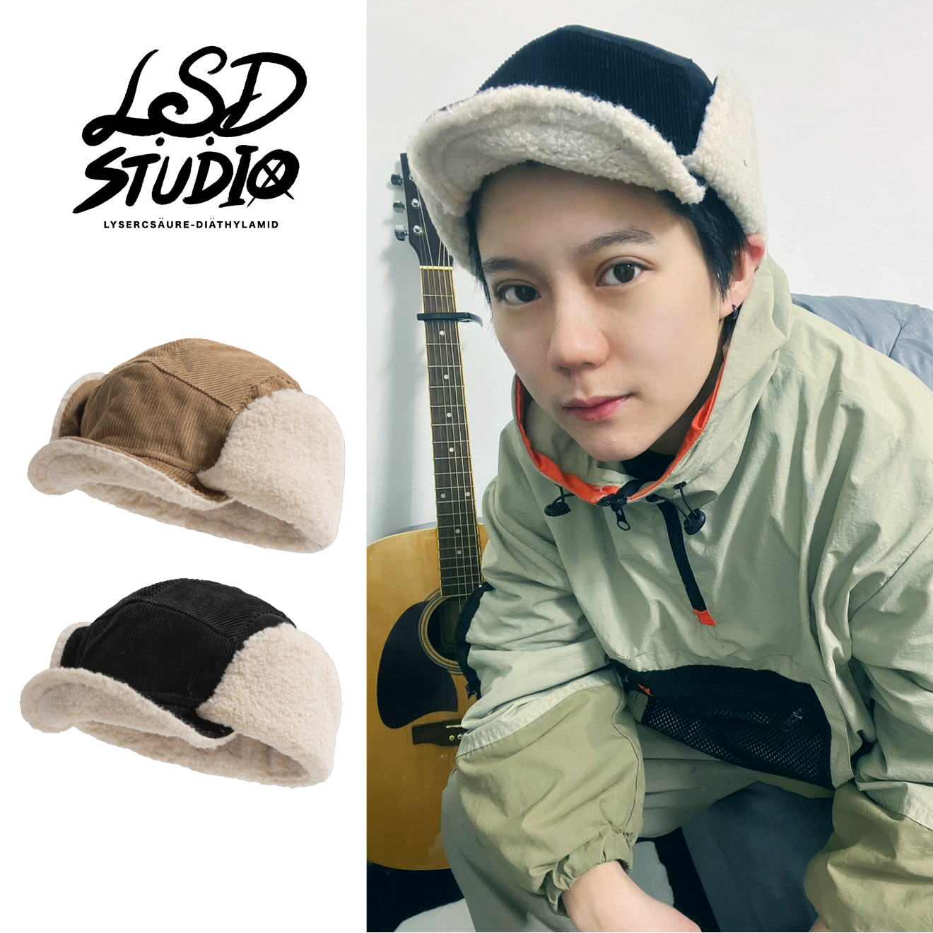 兩用|燈芯絨短簷版型飛行帽【HTLIN002】