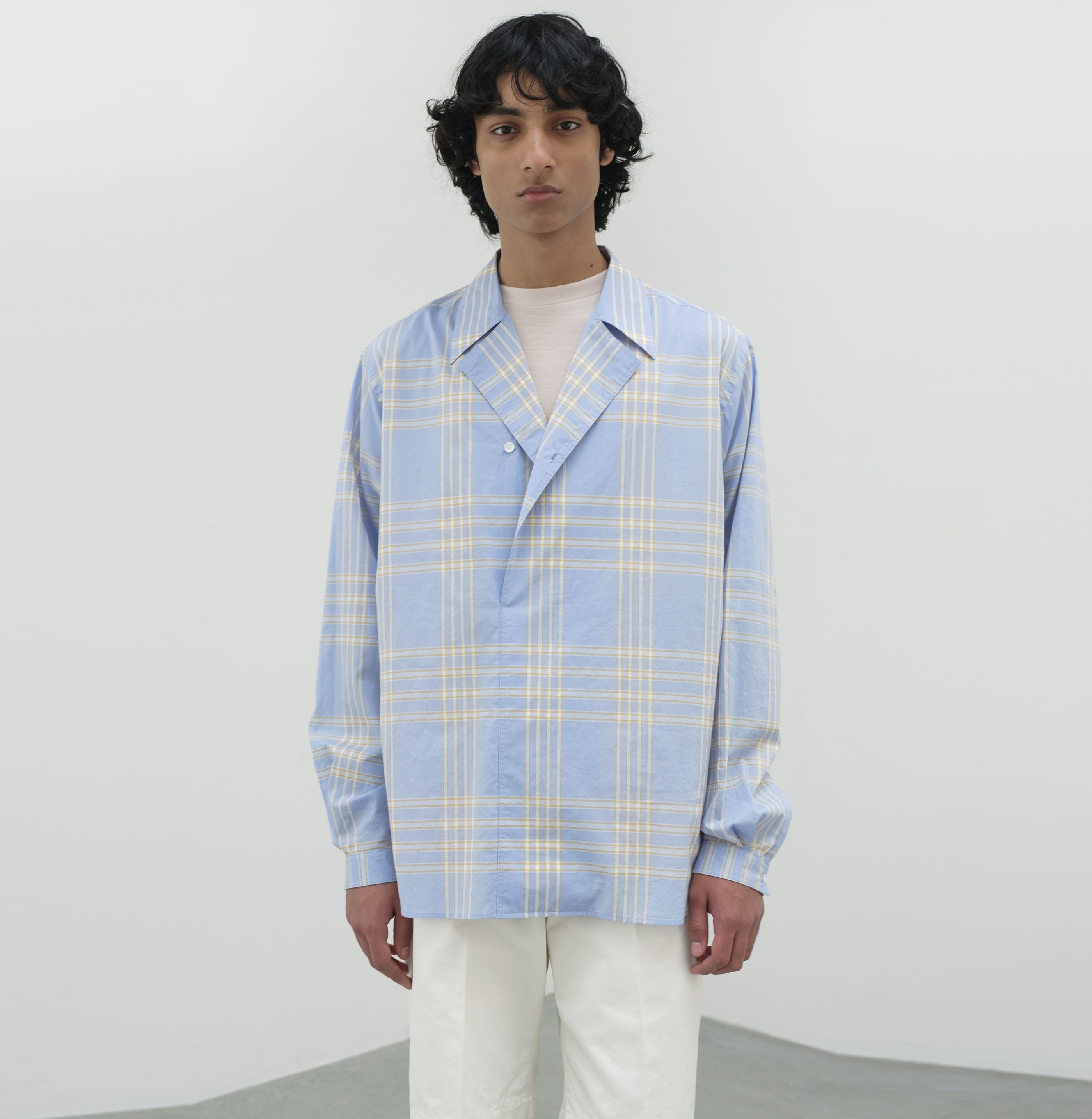 AURALEE 2025 S/S WASHED FINX TYPEWRITER CHECK P/O SHIRT - PRE ORDER ITEM (預訂中)