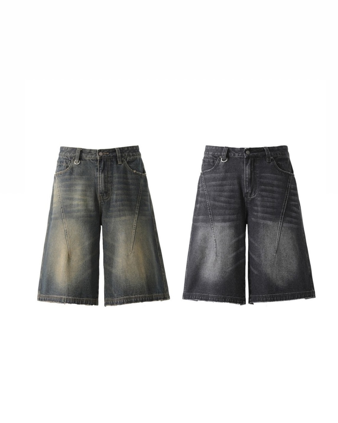 UNISEX 線條 水洗 短褲 #七分褲