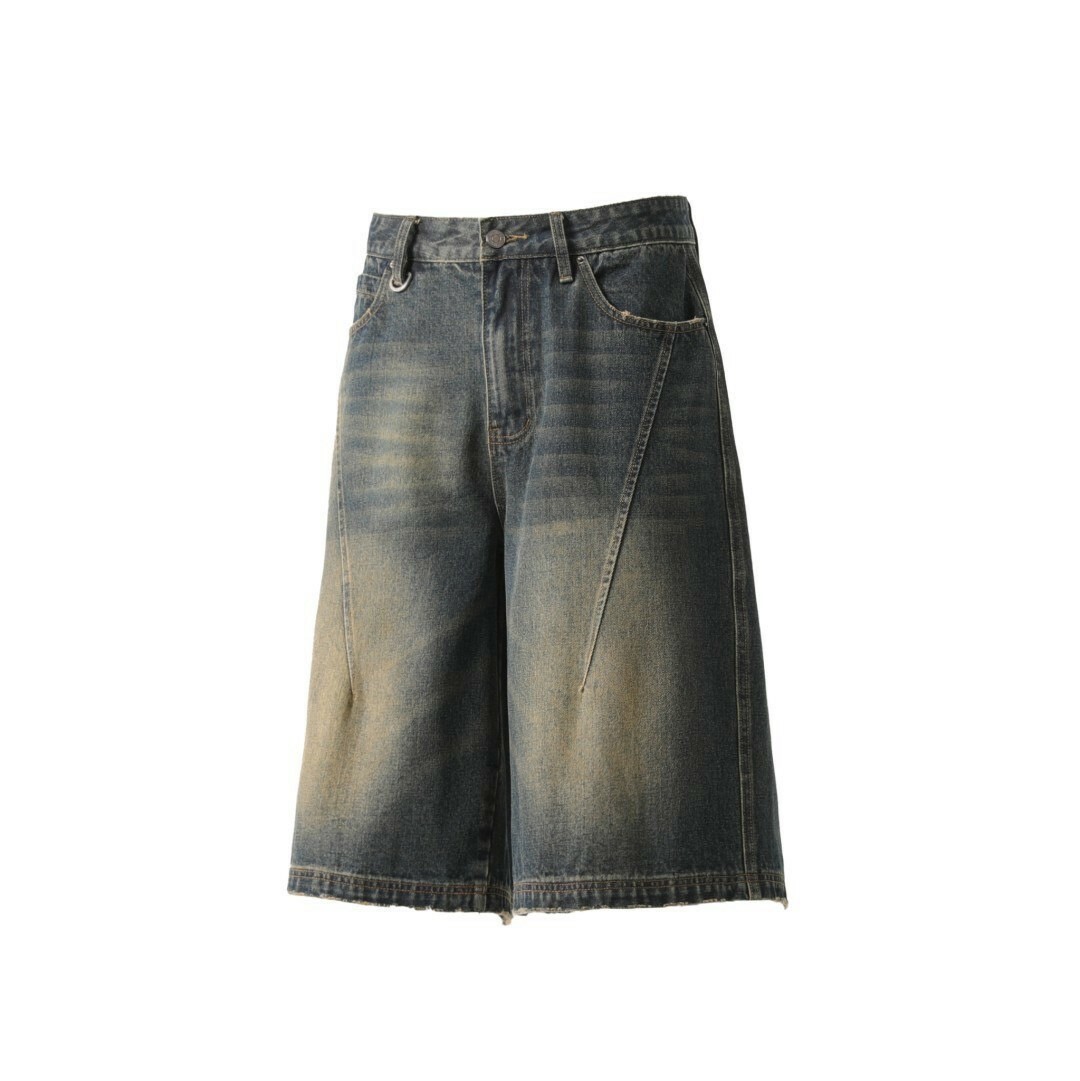 UNISEX 線條 水洗 短褲 #七分褲