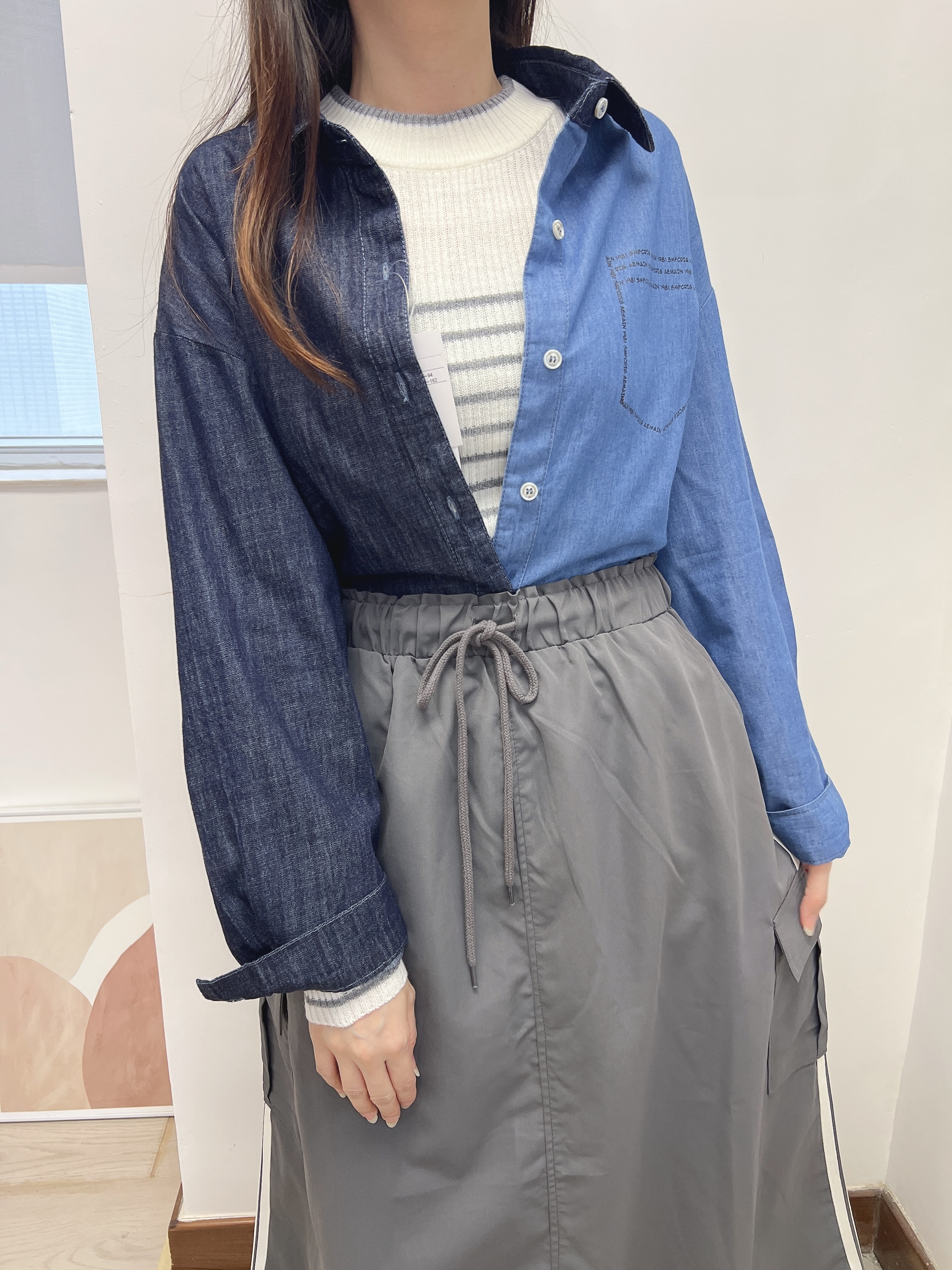 AS 拼牛仔布恤衫