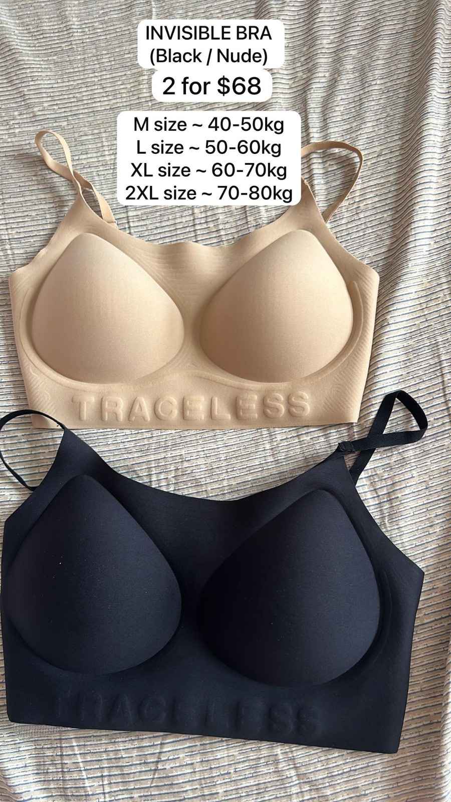 (2) INVISIBLE BRA SIZE M 40-50KG