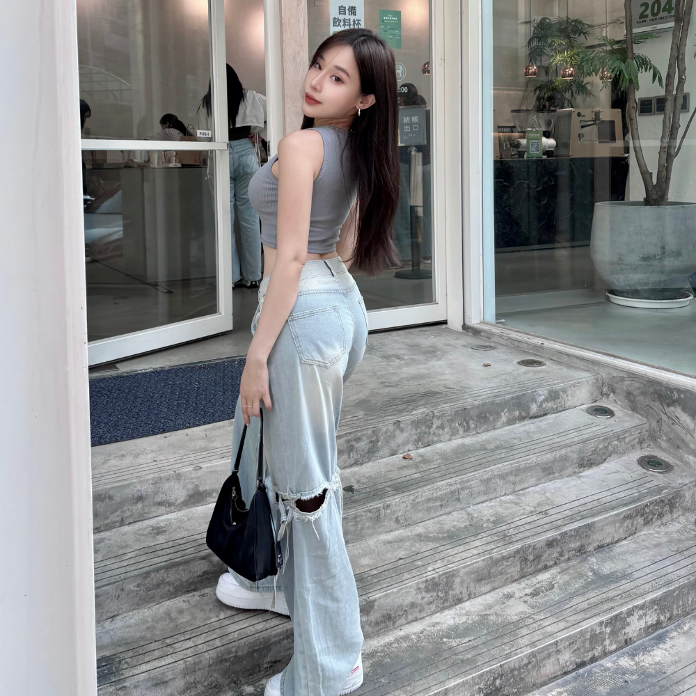 【練愛戰士】DOMISS個性兩段式刷舊感-牛仔長褲-2色 (現貨)