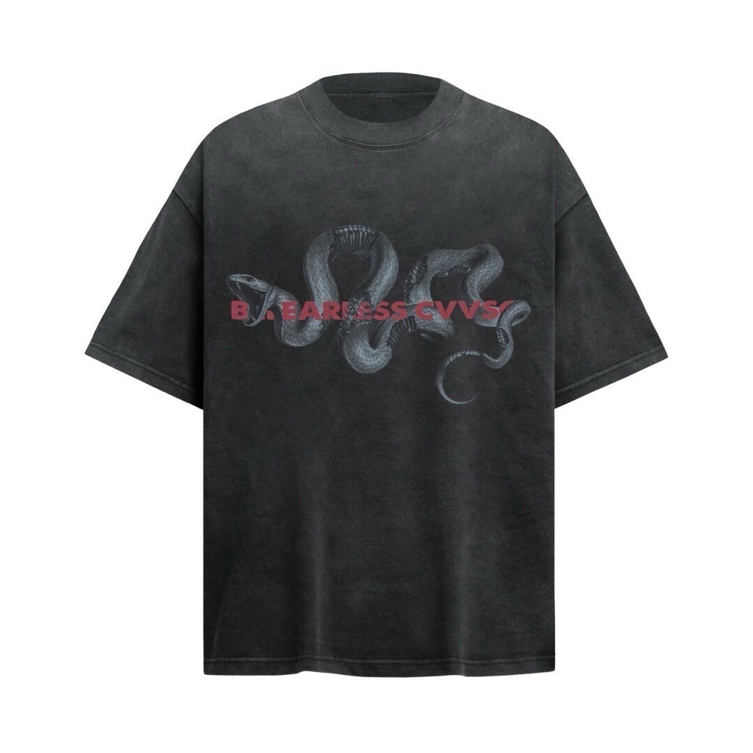 UNISEX 做舊 蛇印 上衣 #短袖