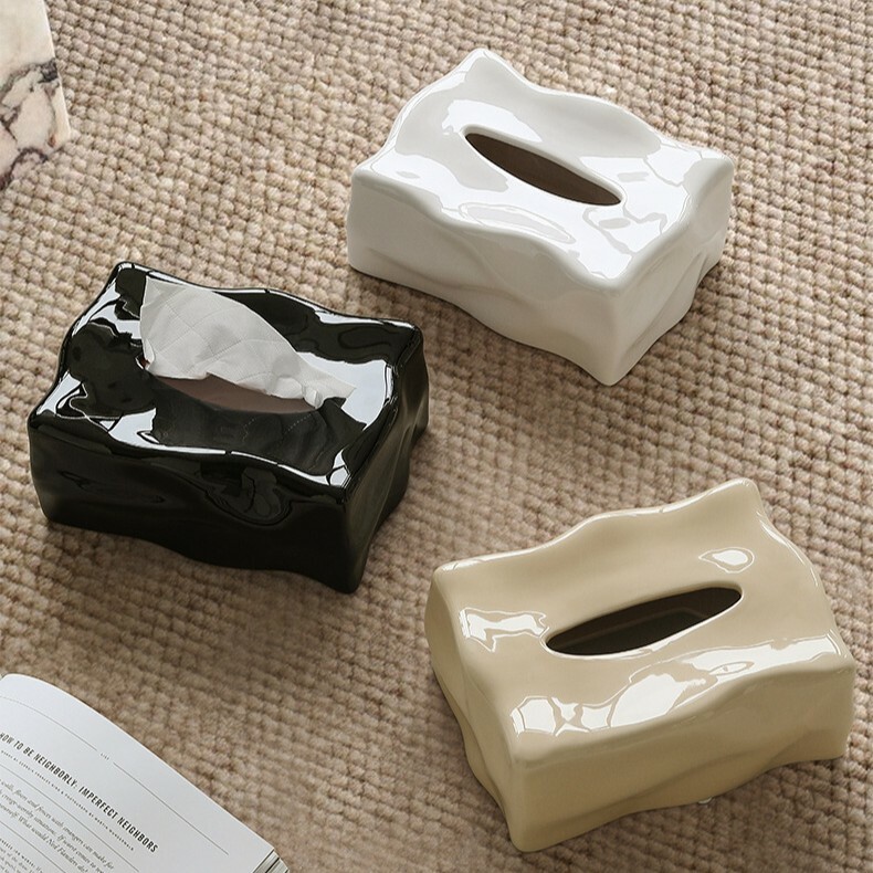 《5720》高級質感奶油不規則陶瓷面紙盒