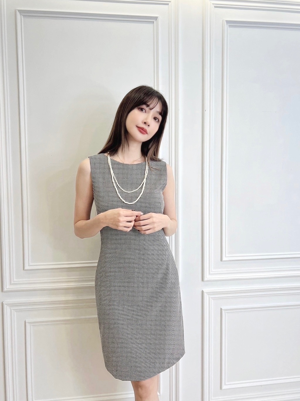 ( JS )經典版型歐美洋裝-黑白雙色織紋