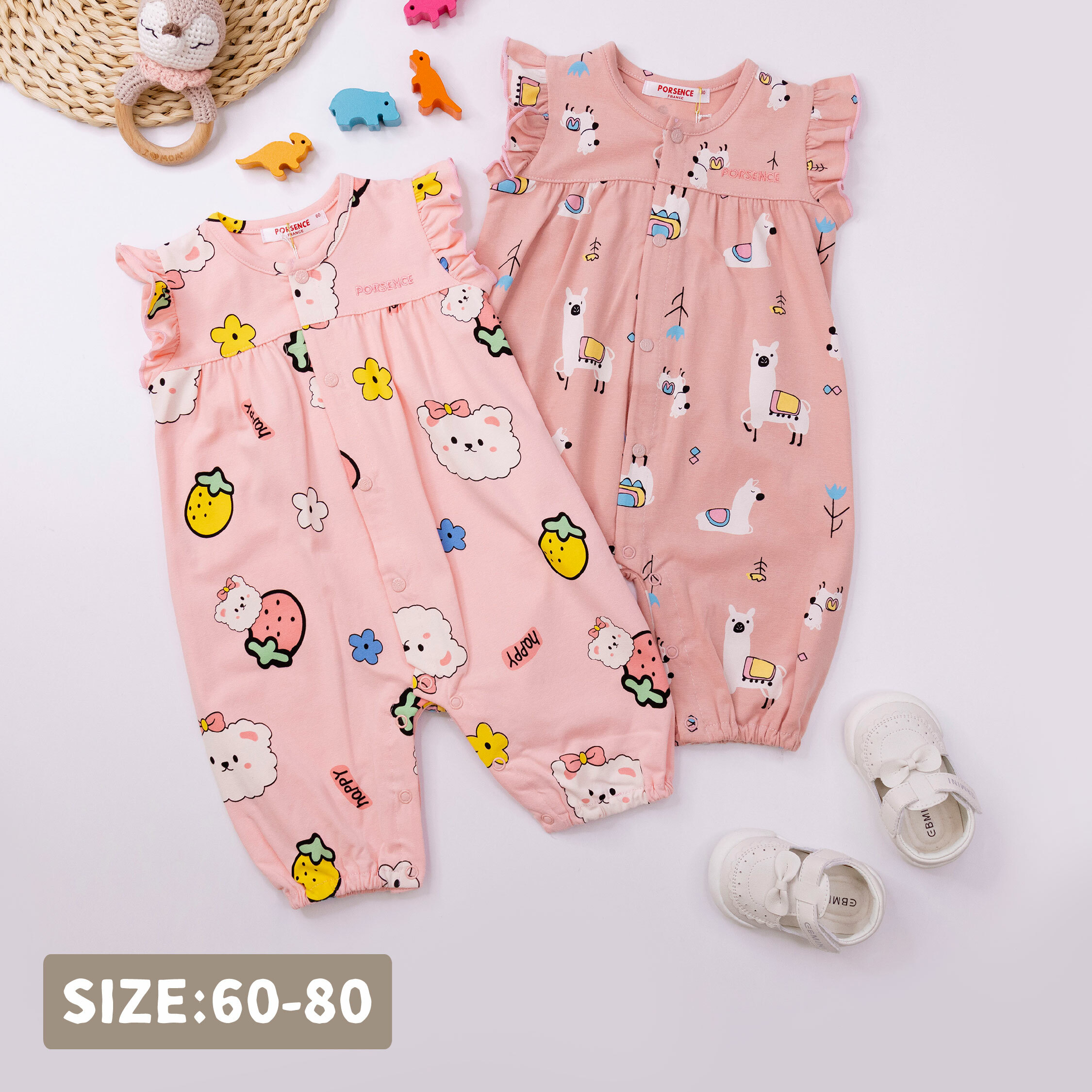 波紳士【12021】粉嫩可愛動物荷葉袖連身衣＊二色