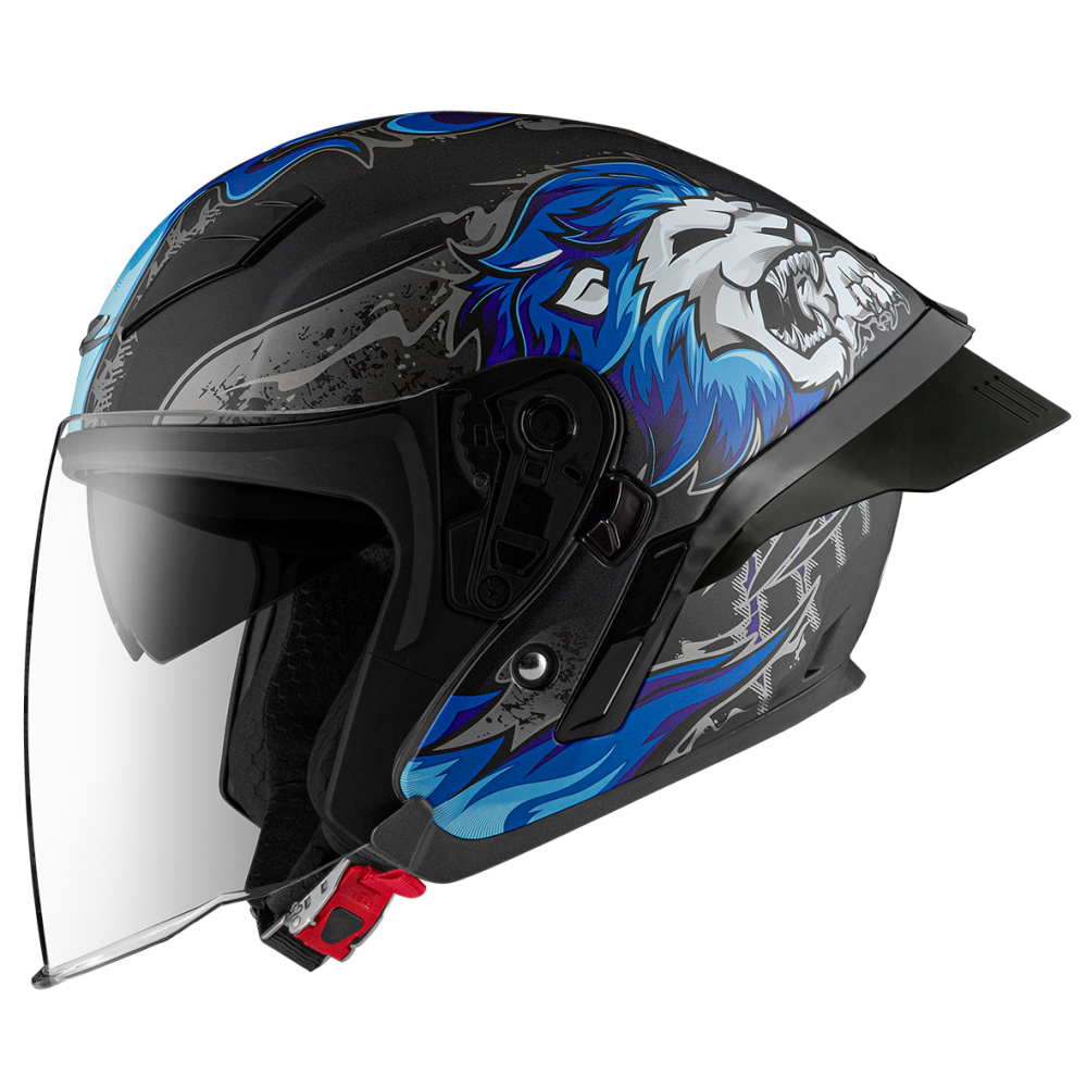 ZEUS ZS-631 BS3 消光黑/藍 彩繪 四分之三 半罩式  大鴨尾