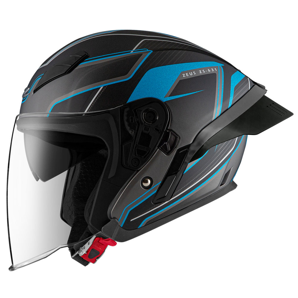 ZEUS ZS-631 BS1 消光黑/藍 彩繪 四分之三 半罩式  大鴨尾