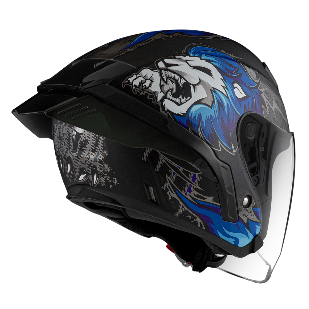 ZEUS ZS-631 BS3 消光黑/藍 彩繪 四分之三 半罩式  大鴨尾