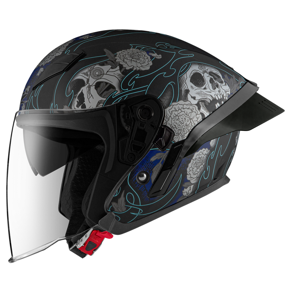 ZEUS ZS-631 BS5 消光黑/藍 彩繪 四分之三 半罩式  大鴨尾