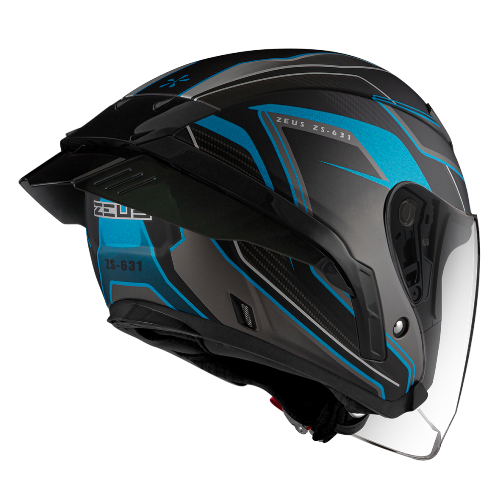 ZEUS ZS-631 BS1 消光黑/藍 彩繪 四分之三 半罩式  大鴨尾