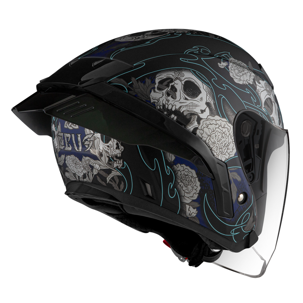 ZEUS ZS-631 BS5 消光黑/藍 彩繪 四分之三 半罩式  大鴨尾