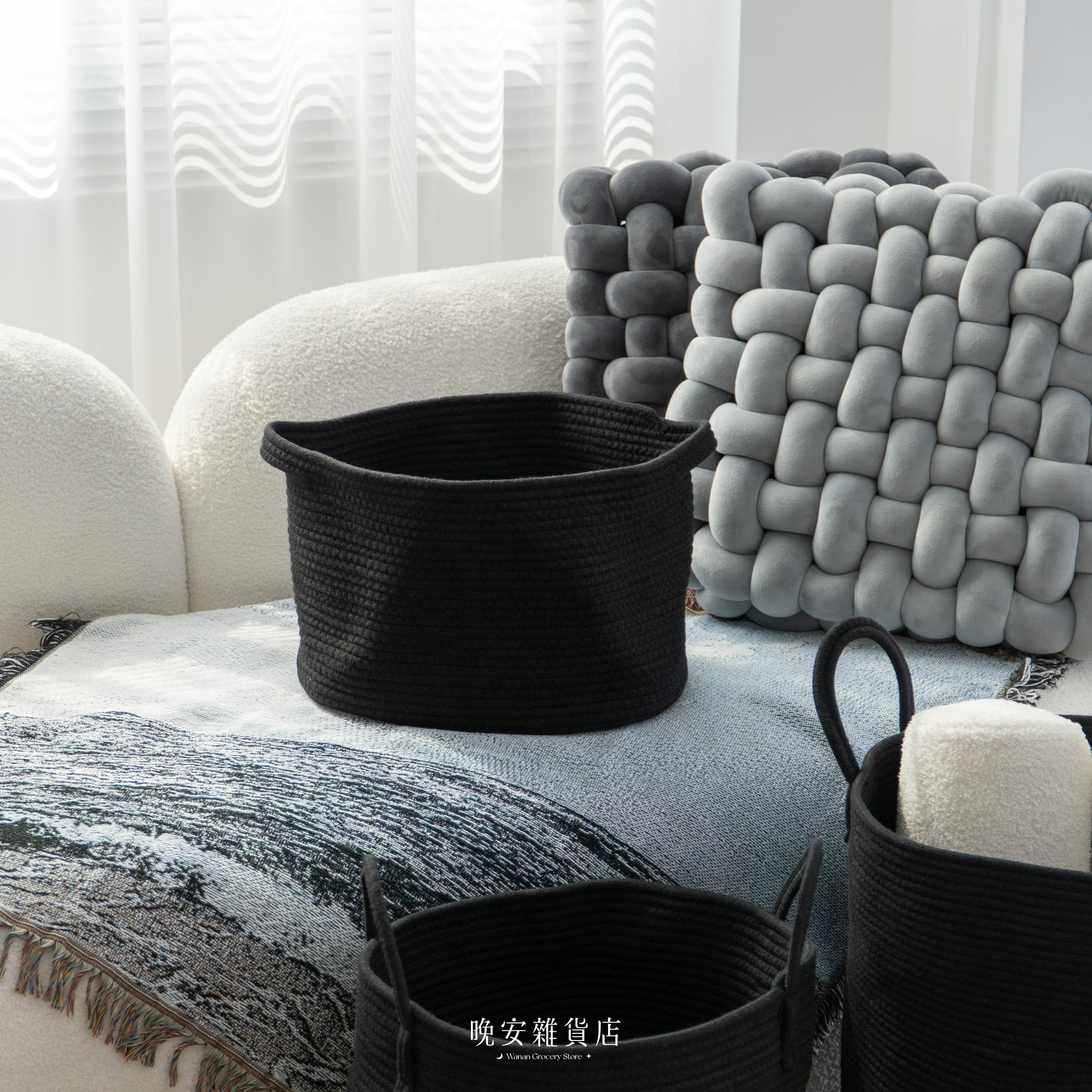 【質感黑色系】黑色編織雜物籃