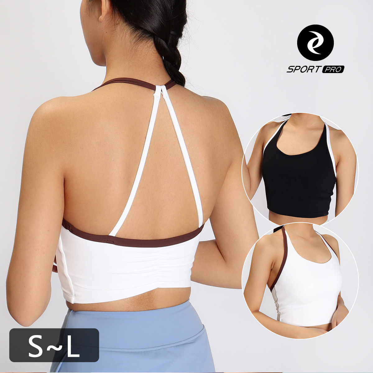 雙色美背抓皺含罩杯瑜珈/運動/機能背心【半固定罩杯】