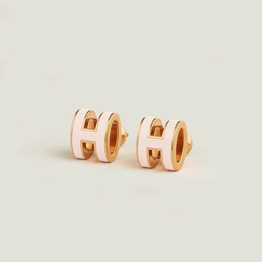 Hermes mini pop h earrings rose dragée F (gold) 耳環 淺粉 /金