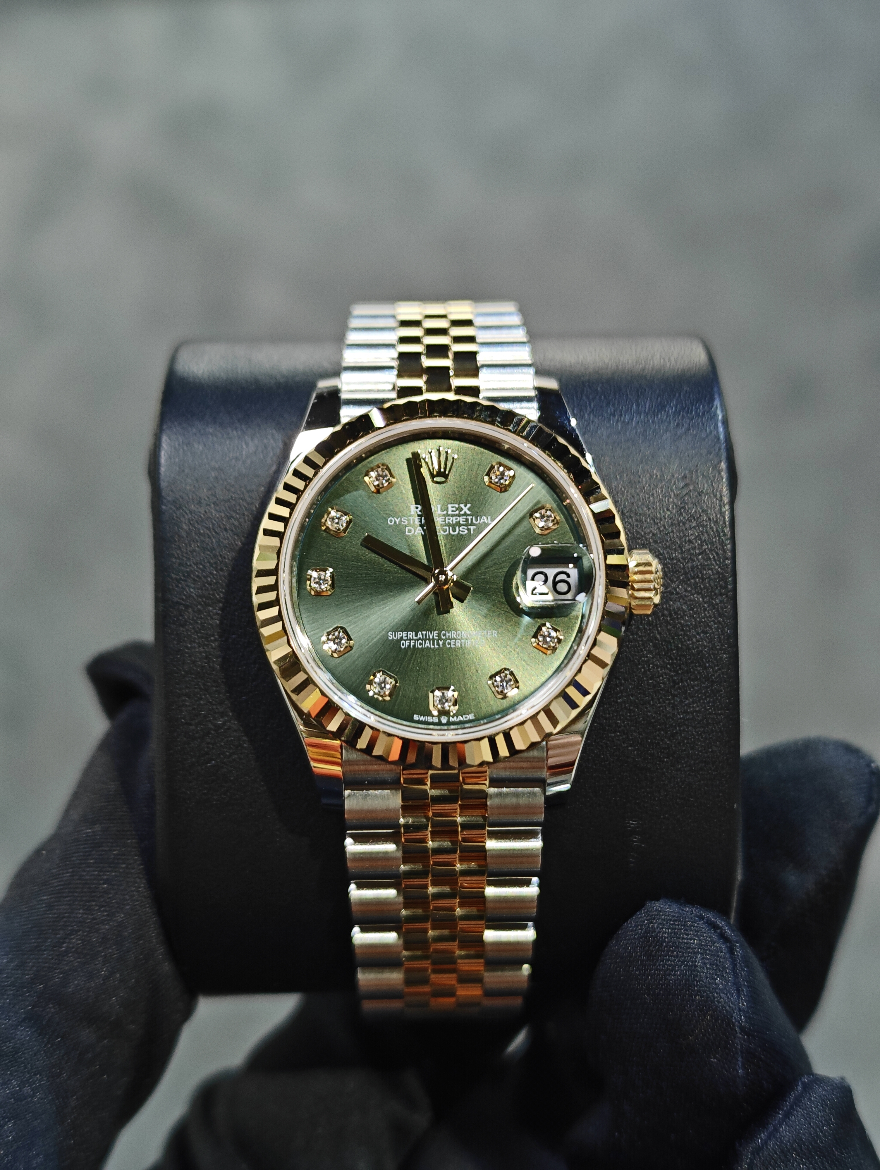 278273 | 勞力士278273 橄㰖綠色面鑲鑽黃金鋼DATEJUST 31毫米珠帶腕錶