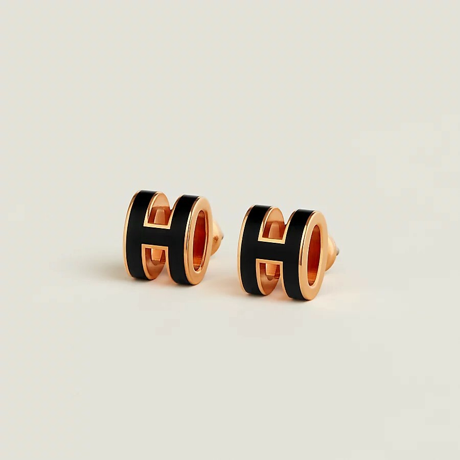 Hermes Mini pop h earrings noir fo 耳環 黑  玫瑰金