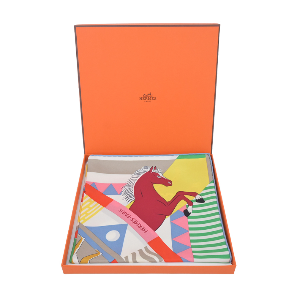 Hermes 愛馬仕Le Carrousel du Tigre Royal 90 手工捲邊斜紋真絲