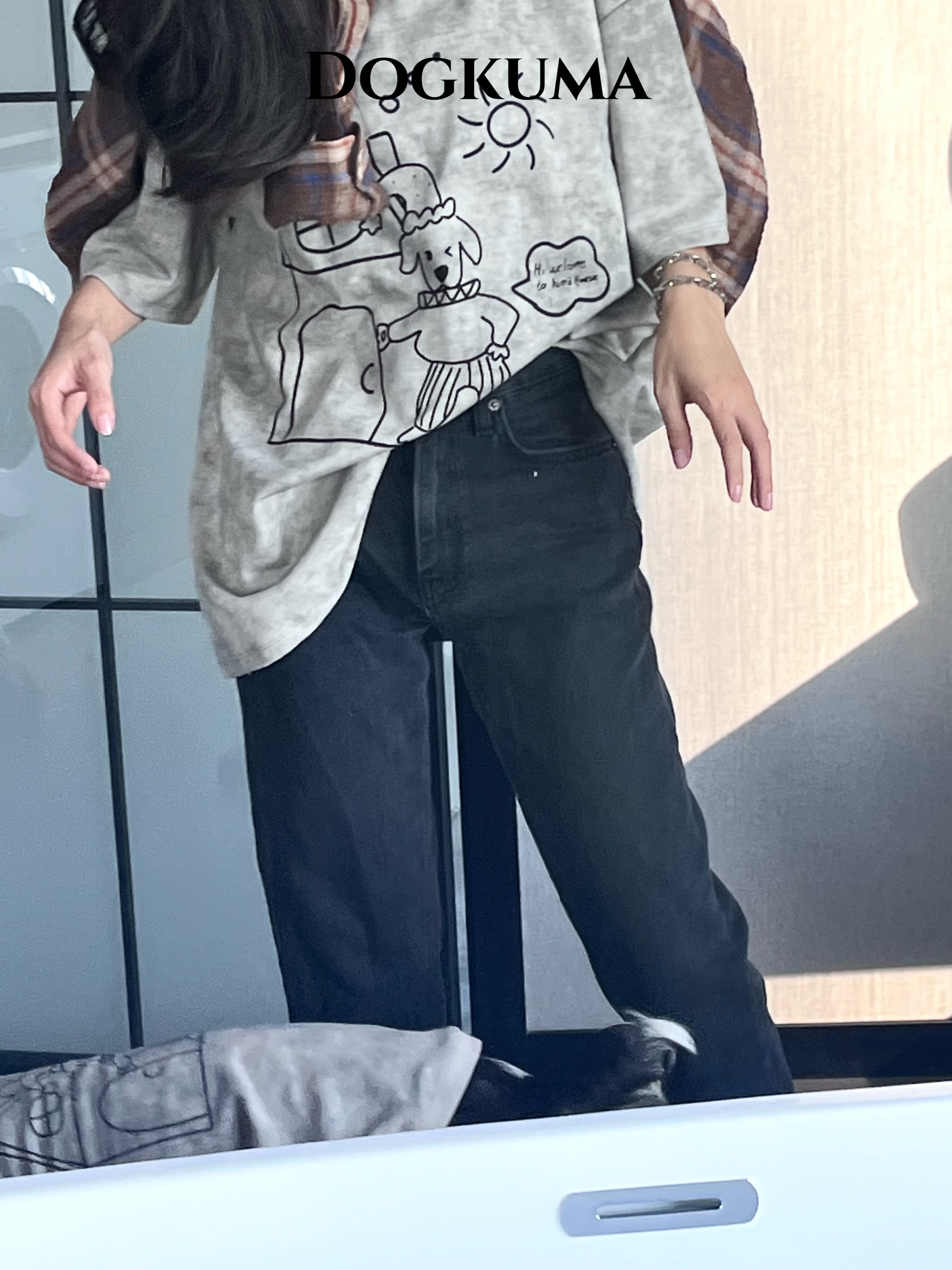 DOGKUMA - 塗鴉寵物親子裝T恤 - 霧霾灰（家長款）