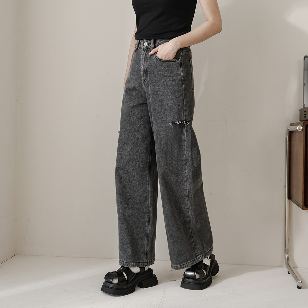 Flirty side brushed wide denim trousers S/M/L【04011802】in stock+pre-order