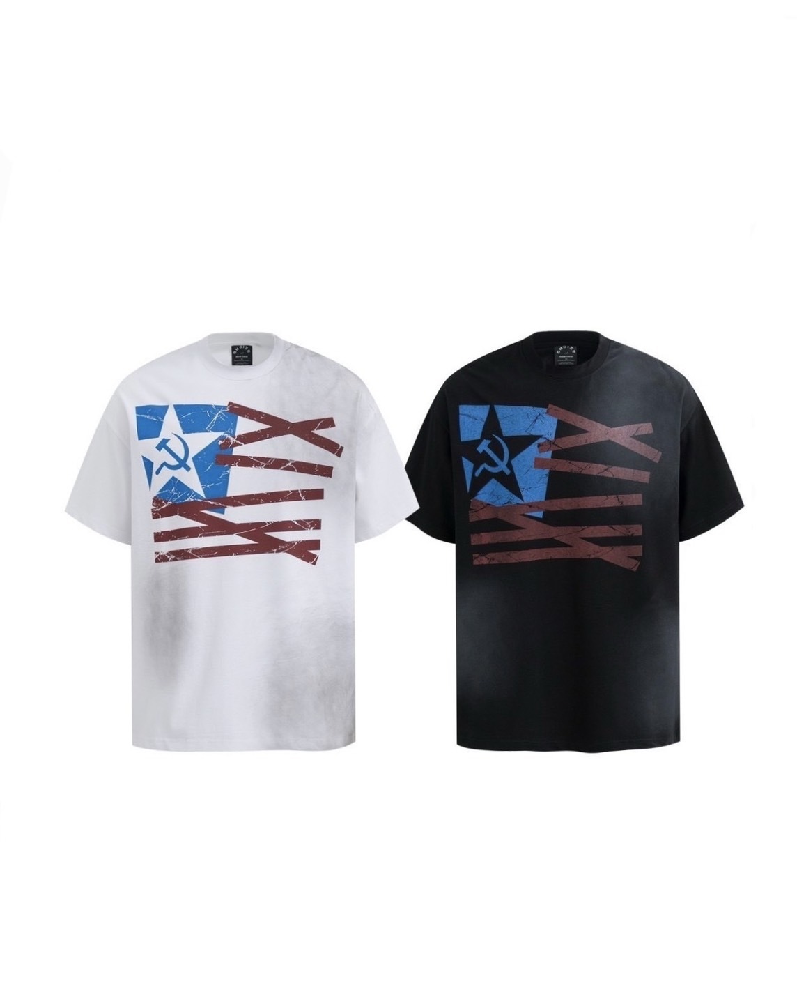 UNISEX 美式 旗幟 印花 做髒 上衣 #短袖