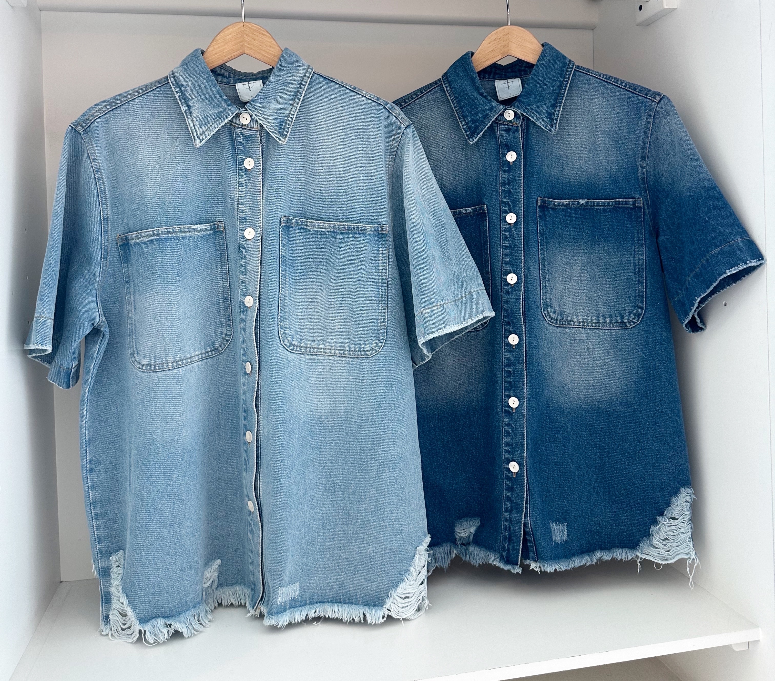 SHORT SLEEVE DENIM LONG BLOUSE