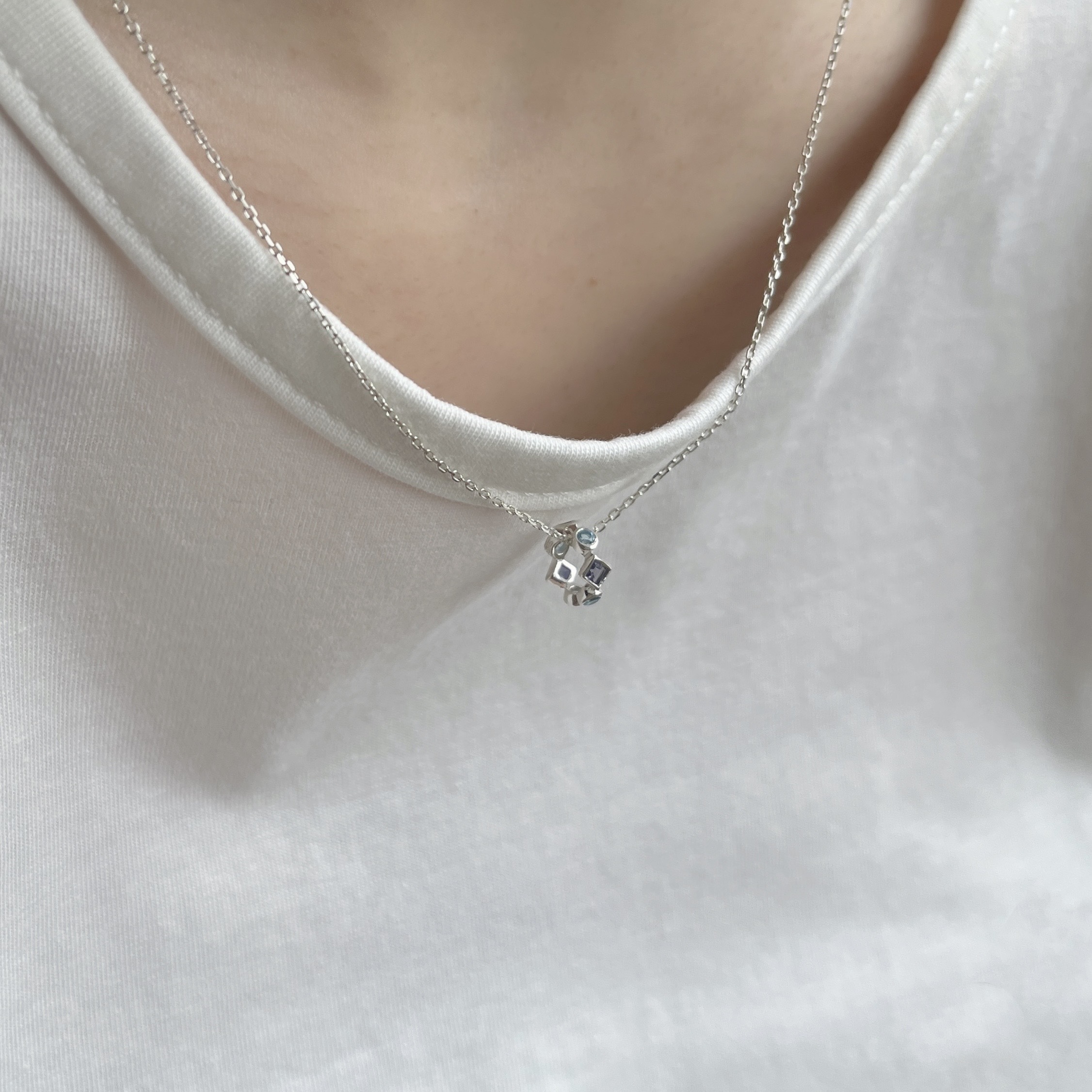 整圈圓菱托帕菫青石圈圈串飾