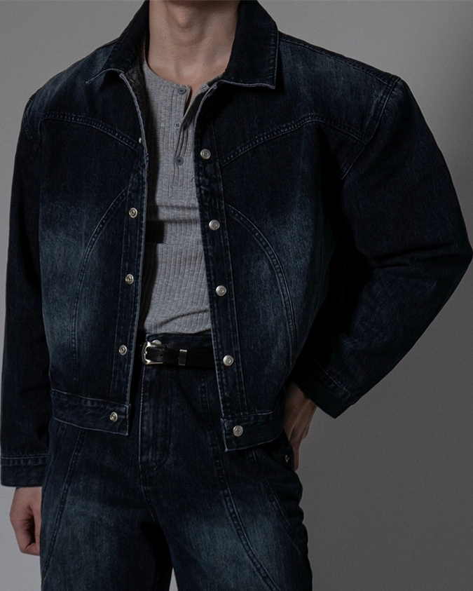 波浪短款牛仔外套