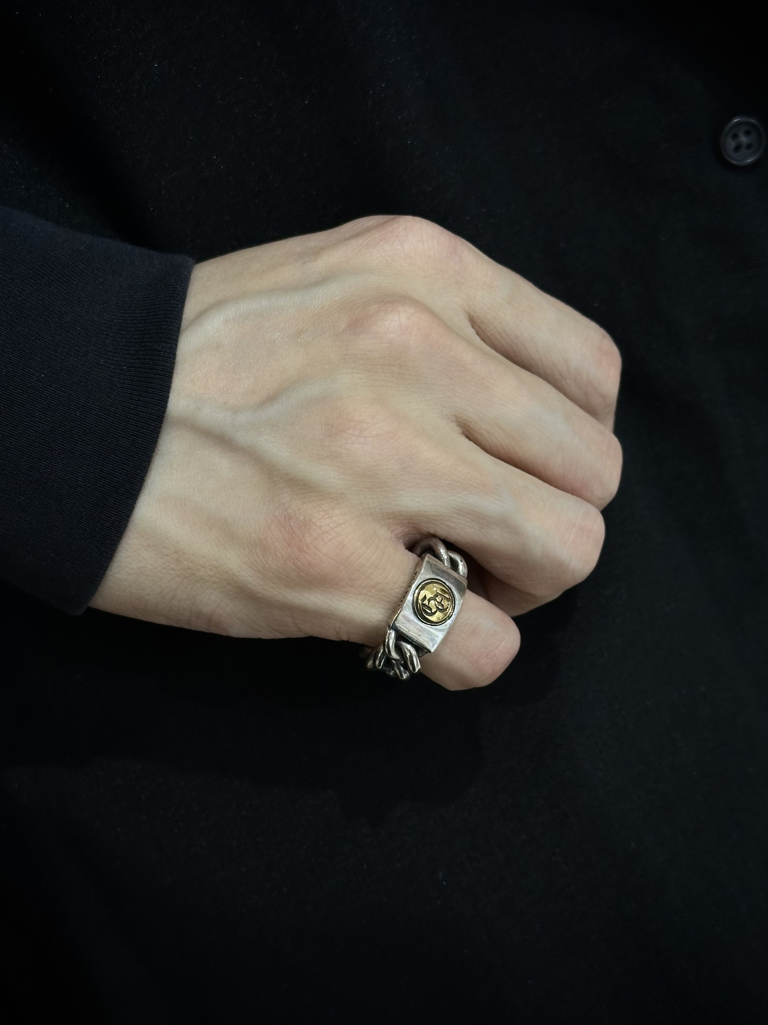 2-Toned Curb Chain ID Ring w/ Skull